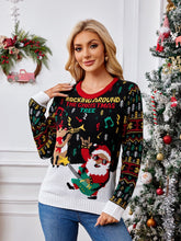 Knit Crewneck Embroidered Sweater �Santa Claus & Musical Notes